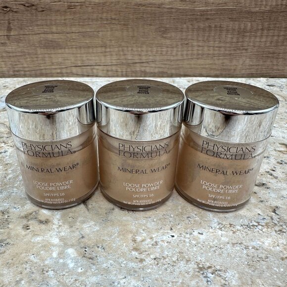 Lot Of 3 Physicians Formula Mineral Wear Loose Powder SPF/FPS 16 Medium Beige - Picture 1 of 9
